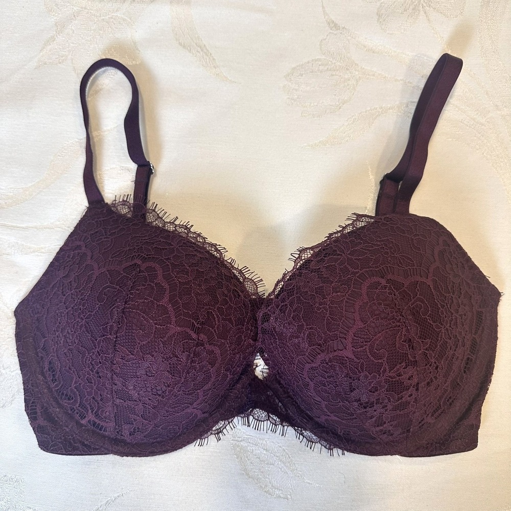 Victorias Secret Women's‎ 32DD Bra Plum Floral Lace Underwire Padded Push Up